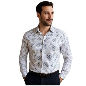 UNITED COLORS OF BENETTON 90s Slim White Blue Yellow Triangle Print Shirt Size L